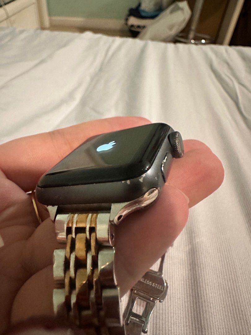 Apple watch series 3 Nike+ 38mm (Category: Wearables & Smart Watches) located in Manila. Submitted by brielliant (Listing ID 1399793725, Image 2). Description: Selling my apple watch Series 3 Nike+ Good battery life, can last 10 hrs Box and charger included Ill try looking for original strap I have 2 replacement steel straps With scratches and dents Pls see photos .