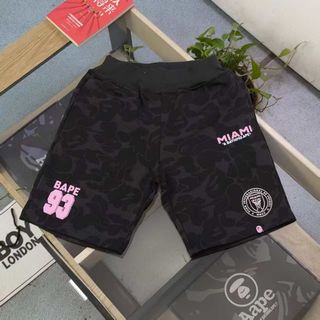 💎誠信賣家💎Bape ✖ ️ MIAMI 猿人頭聯名邁阿密國際刺繡圖案 logo 印花休閒情侶毛圈短褲五分褲64246338390401110