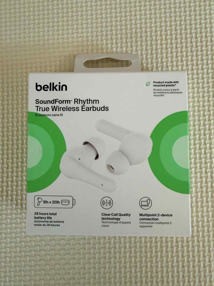 Belkin Soundform Rhythm True Wireless Earbuds (Category: Earphones) located in Tarlac. Submitted by allysar507 (Listing ID 1399756566, Image 2). Description: - Belkin Soundform Rhythm True Wireless Earbuds - Features: - Clear Call Quality Technology - Multipoint 2-device connection - 28 hours total battery life - Includes charging case - Perfect for music and calls.