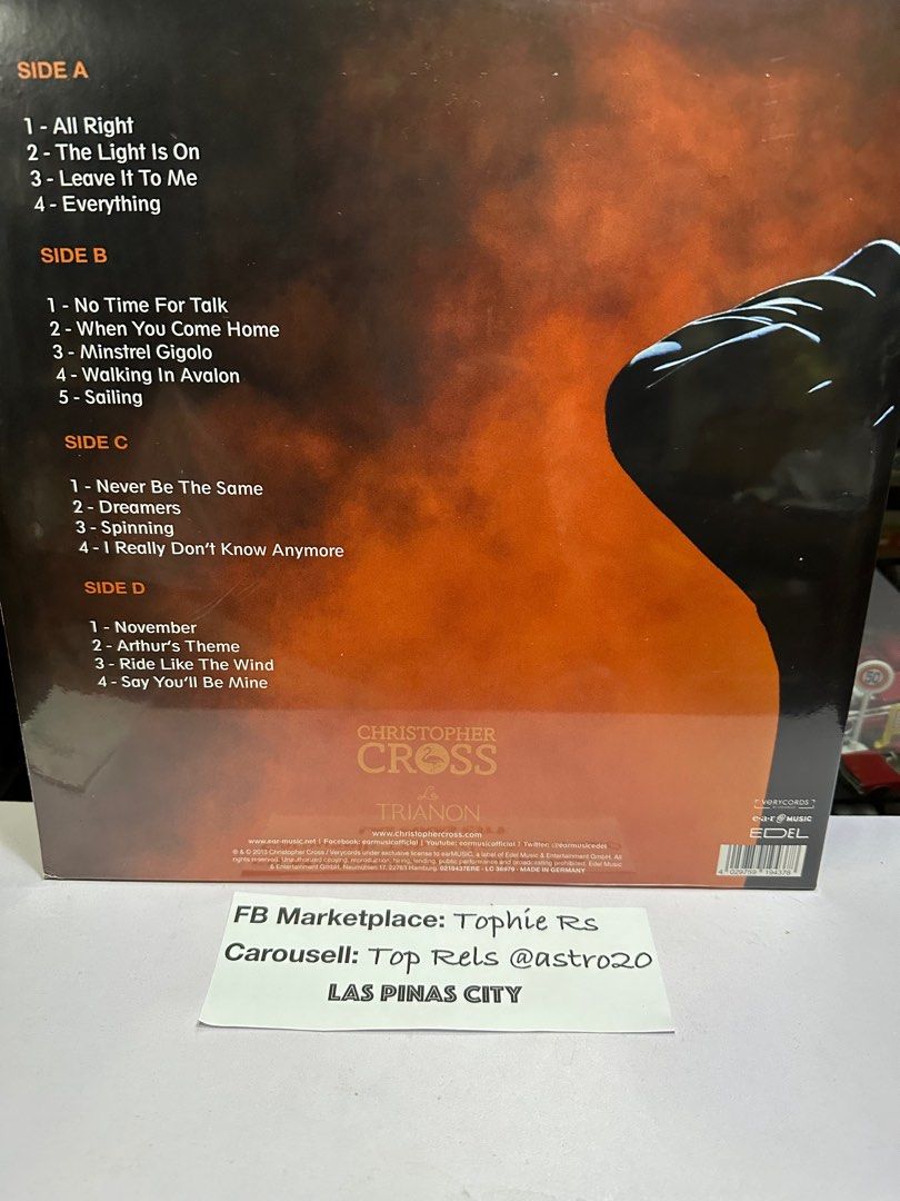 Christopher Cross A Night In Paris 2LP Bnew (Category: Vinyls) located in Las Pinas. Submitted by tophiers (Listing ID 1399648717, Image 2). Description: For Sale: CHRISTOPHER CROSS - A Night In Paris 2LP Bnew Sealed Vinyl LP Actual Photos Posted invluding nack part with tracks list Price: Php2,950 (net) Item Location: Las Pinas City/ Acacia Estates Taguig Meet-Ups: Sundays at Glorietta (PM) or Weekdays at SM City Sucat in Paranaque (in front of 