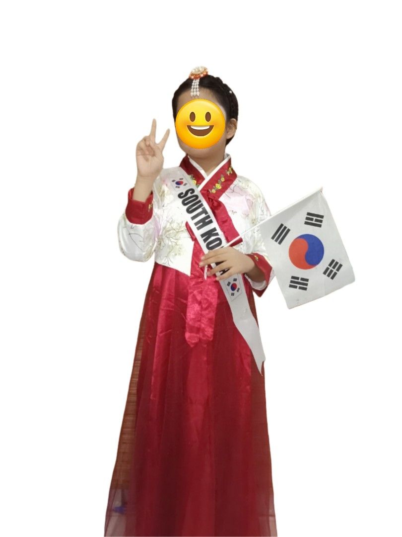 Korean Hanbok Costume 🇰🇷 (Category: Babies & Kids Fashion) located in Manila. Submitted by mumshiie.tindera (Listing ID 1399713455, Image 1). Description: - Authentic Korean Hanbok costume for children. - Set includes: traditional red and white dress, headpiece. (sash & flag not included) - Ideal for cultural events and themed parties..