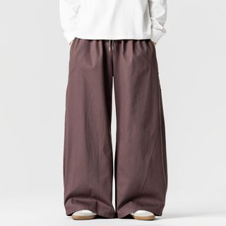 M-5XL 黑 紫 啡👖 百搭男裝闊身款休閒鬆身復古工裝褲oversize闊褲彎刀褲64246684981507110