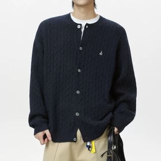 M-XXL 深藍 灰 紅 米白👔 百搭男裝闊身款休閒鬆身復古工裝褲oversize針織毛衣外套64246852297346110