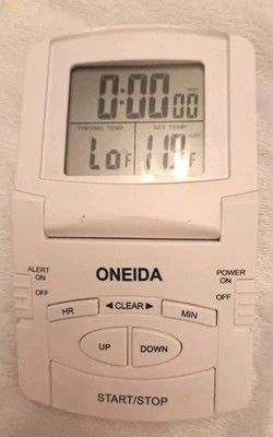 THANKS GIVING 🍗 ONEIDA Digital Probe Cooking Thermometer (Category: Health Monitors & Weighing Scales) located in Manila. Submitted by cats_and_dogs_charity (Listing ID 1399783904, Image 2). Description: - Oneida digital thermometer. - Clear display for easy reading. - Includes timer function. - Buttons: HR, MIN, CLEAR, UP, DOWN, START/STOP. - Comes with a wired probe. - Ideal for cooking and temperature-sensitive tasks..