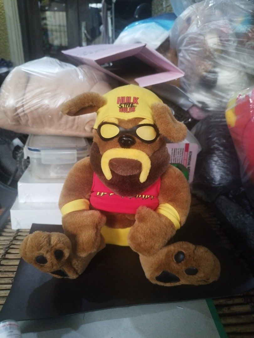 Vintage WWE Hulk Hogan (Category: Plushies & Soft Toys) located in Marikina City. Submitted by chadxiii (Listing ID 1399714514, Image 1). Description: Vintage WWE Hulk Hogan Hulkamania Plush The Idea Factory Bull Dog Still Rules gcash payments location marikina lalamove or jnt.