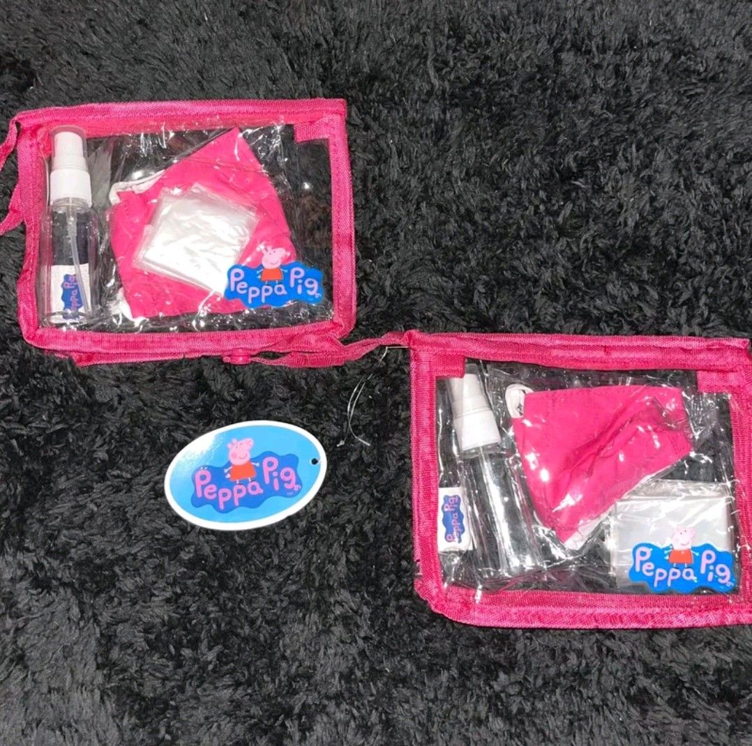 40pcs Peppa Pig/Superman Travel Kit (Category: Baby Toiletries & Grooming) located in Marikina City. Submitted by baransandee26 (Listing ID 1399930653, Image 1). Description: - Peppa Pig and Superman travel kits available. - Each kit includes: - Spray bottle - Cloth - Small pouch - Peppa Pig kit: Pink pouch -20pcs - Superman kit: Red pouch-20pcs - Includes a tag. - Ideal for travel or everyday use..