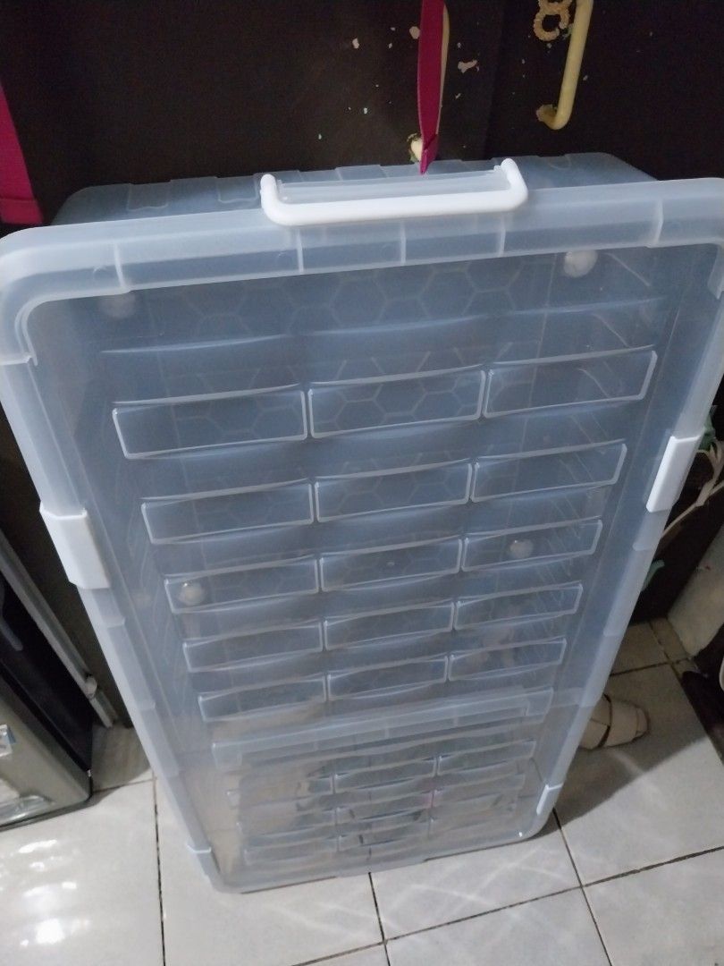 Brand New Storage Box with 4pcs. Locks (Category: Storage Boxes & Baskets) located in Makati City. Submitted by annsniftynook (Listing ID 1399832601, Image 3). Description: RFS: Wrong size. Cannot fit under my bed. BRAND NEW ITEM *PLEASE READ BEFORE ORDERING* ❗️All flaws (if any) are clearly disclosed in the description. No hidden issues. No surprises. 🖼 The ACTUAL PHOTO of the item is posted on the SECOND TO LAST SWIPE. Please check it thorough