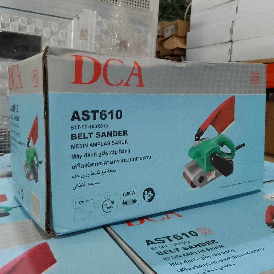 DCA Belt Sander AST610 (Category: Construction Tools & Equipment) located in Paranaque City. Submitted by ivy69425 (Listing ID 1399850694, Image 3). Description: Click the link for more info: https://hmr.ph/product/dca-belt-sander-ast-610 Features: • Powerful Motor: 1200W motor ensures high-efficient operation for demanding tasks. • Durable Design: Tank-type structured body and aluminum housing (according to some sources) for strength. • Large Sa