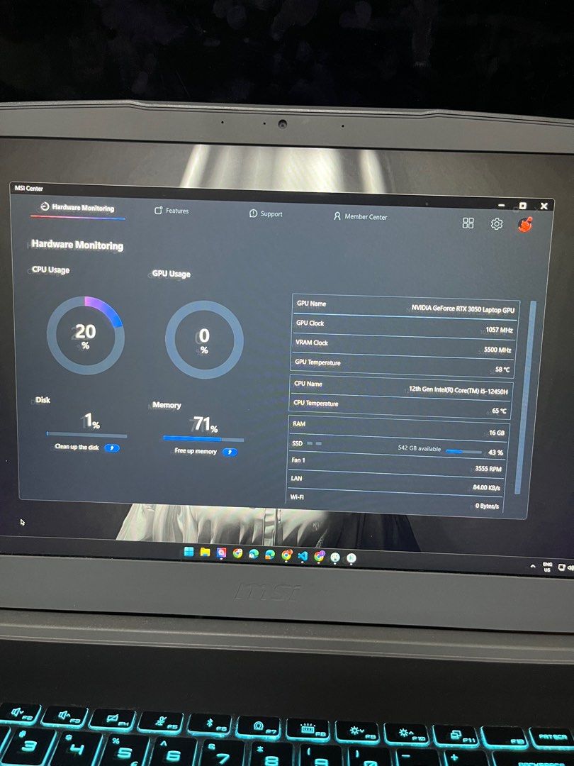MSI Laptop (Category: Laptops & Notebooks) located in Quezon City. Submitted by rvmv_ (Listing ID 1399888950, Image 3). Description: no issue i5-12450H 500GB+500GB SSD 16GB RAM rtx 3050 good for multi task and gaming rfs mag upgrade .