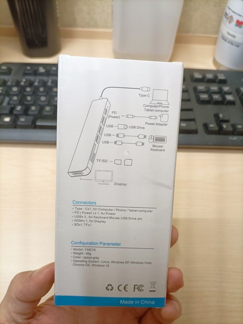 Multifunction Type-C Adapter (Category: Cables & Adaptors) located in Singapore. Submitted by hendylim74 (Listing ID 1399964529, Image 3). Description: Brand new bought extra from promotion with voucher original price : $32 Light weight and easy to bring around very convenient 7-IN-1 USB C Hub Ports: 1x PD/USB C, 1x HDMI 4K, 1x USB3.0, 2x USB2.0, 1x SD, 1x TF Dimension: 13cm x 3cm x 1cm Weight: 45g Cable Length: 12-13cm Color: Dark Space Grey.