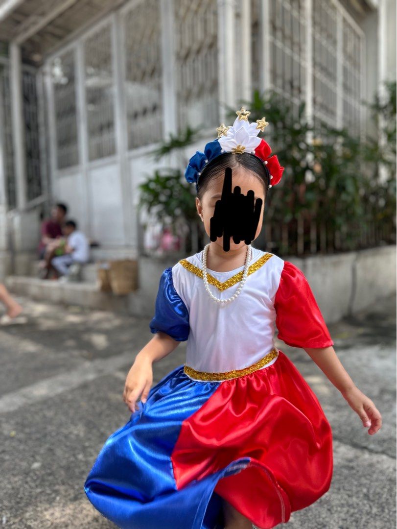 Philippine Flag Costume for Kids (Category: Babies & Kids Fashion) located in Manila. Submitted by hellomenggay (Listing ID 1399861608, Image 2). Description: FOR RENT SIMPLE FILIPINIANA 3-5 YO With HEAD PIECE.