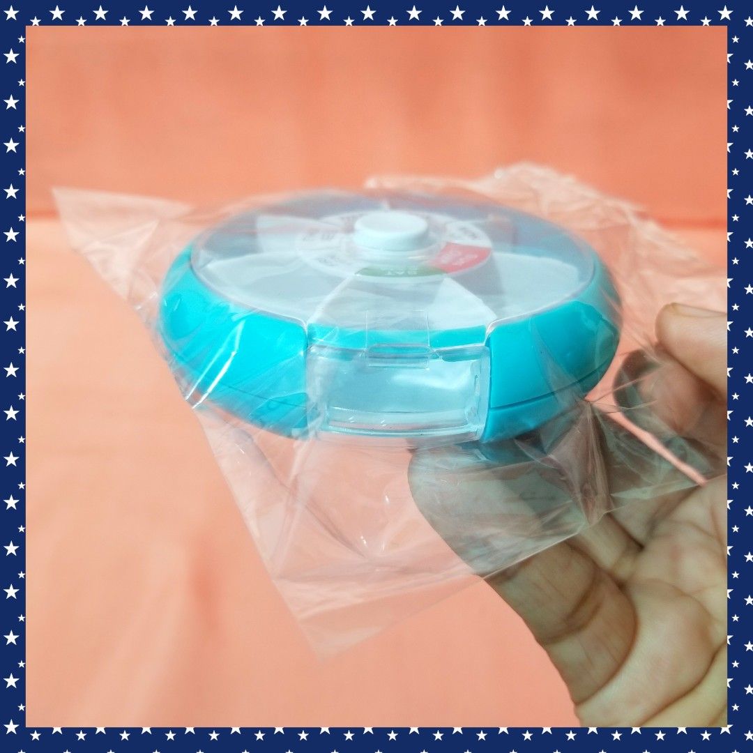 PILL BOX DISPENSER WEEKLY MEDICATION ORGANIZER (Category: Medical Supplies & Tools) located in Caloocan City. Submitted by happyfeelbygif777 (Listing ID 1399901820, Image 3). Description: ❤PILL BOX DISPENSER/WEEKLY MEDICATION ORGANIZER with 7 compartments ❤Dimension: Diameter=approximately 8.5 cm ❤Slight difference in color between photo and actual item is due to lighting in taking photos ❤Item is reserved and shipped to the first buyer who made 