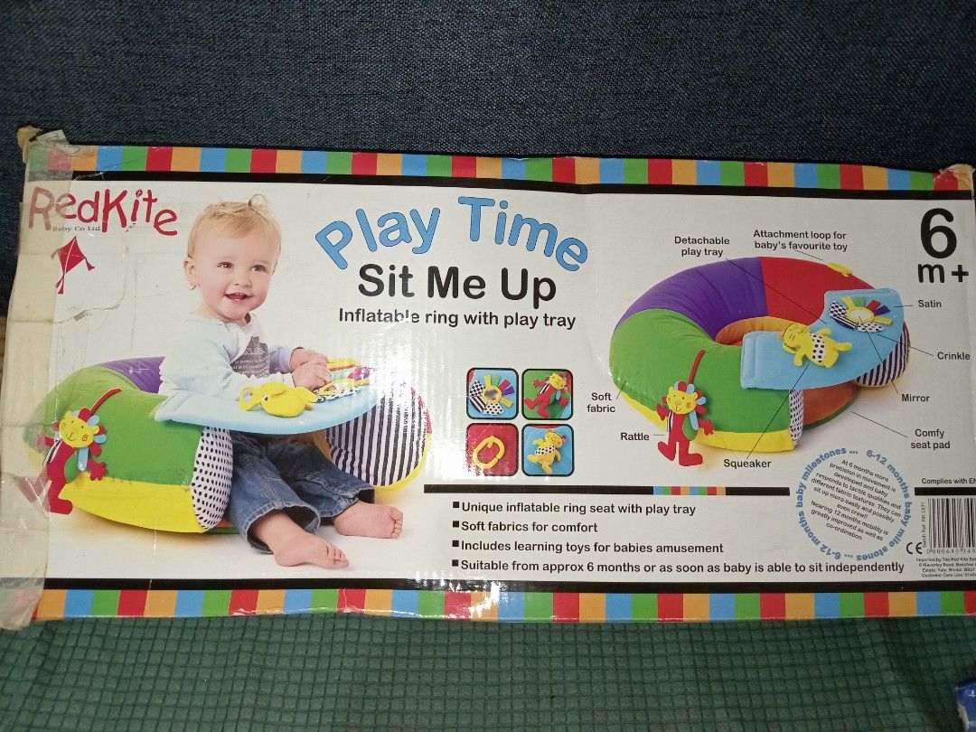 Red Kite Play Time Sit Me Up Inflatable Ring (Category: Infant Playtime) located in Pasig City. Submitted by ariascarl17889 (Listing ID 1399912632, Image 1). Description: Inflatable ring with a play tray. It includes learning toys for babies' amusement and soft fabrics for comfort. Suitable for babies from approximately 6 months or as soon as the baby is able to sit independently. Features a detachable play tray and an attachment loop for a favor