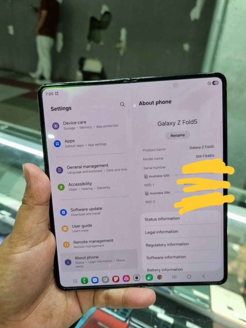 Samsung Galaxy Z Fold5 12/256 (Category: Samsung) located in San Juan City. Submitted by wainefreygadgetshop (Listing ID 1399951460, Image 2). Description: Samsung Galaxy Z Fold5 12/256 ALL GOODS AT WORKING NO REPAIR HISTORY NO HIDDEN ISSUE NTC APPROVED CAMERA SOBRANG LINAW check to sawa bago bayaran. For fast transaction call/text 09279452049,09704549340 *PAG COD SAMIN ANG PERSONAL RIDER Required po yung Payment First sa shipping !if our transac
