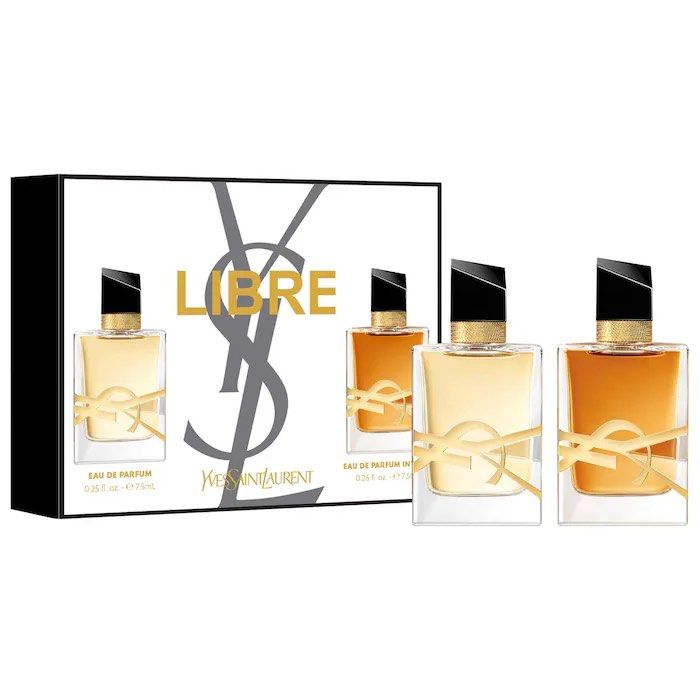 Yves Saint Laurent Libre Collection Mini Perfume Duo Set (Category: Fragrance & Deodorants) located in Taguig. Submitted by francextrasph (Listing ID 1399874730, Image 1). Description: DM us on lG (francextrasph) to inquire/order PRE ORDER currently discounted cut-off: Oct 31 This Set Contains: - 0.25 oz/ 7.39 mL Libre Eau de Parfum - 0.25 oz/ 7.39 mL Libre Eau de Parfum Intense.
