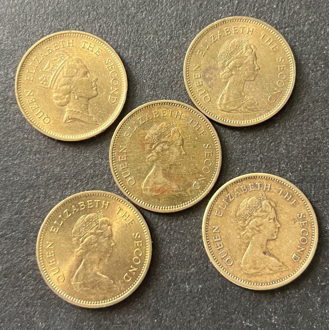 香港英女皇冠像伍毫五角$0.50硬幣一組(1977-1979, 1980, 1990) 風水錢流通品相, 興趣及遊戲, 收藏品及紀念品, 錢幣-  Carousell