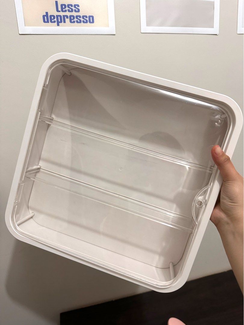 Acrylic White Case (Category: Storage Boxes & Baskets) located in Manila. Submitted by _anikanik (Listing ID 1400142119, Image 2). Description: 1st case 200 (no issue) 2nd case 180 pesos has a small crack on the side (see 3rd photo) both have minimal scratches on transparent lid rfs: will change case for my sonnies loc qc sdd lalamove or jnt .