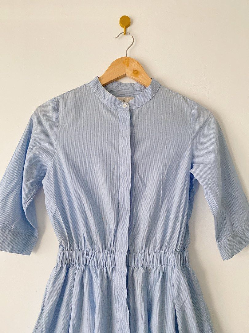 BENCH Dress (White & Blue Stripe) (Category: Dresses) located in Dasmarinas. Submitted by molimoon (Listing ID 1400188419, Image 2). Description: KINDLY READ EVERYTHING. Please message me for more quiries! Item: BENCH Dress (White & Blue Stripe) Note: - Features a mandarin collar and 3/4 sleeves - Elastic waist and flared skirt - With minimal stains MOP: Gcash (shipping will be done upon full payment) MOD: GOGO EXPRESS.