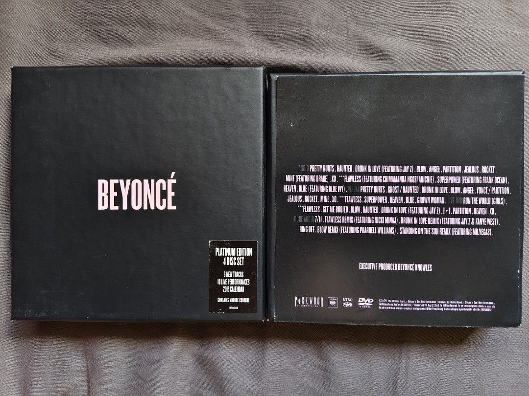 Beyonce Platinum Edition (Clean version ) 4-Disc Set (2 CDs + 2 DVDs) (EU) (Category: CDs & DVDs) located in Angeles City. Submitted by the-wonder-store (Listing ID 1400018554, Image 2). Description: - Beyoncé Platinum Edition 4-Disc Set - Includes 4 discs with audio, visual, live performances, and more - Features 6 new tracks and 10 live performances - Also includes a 2015 calendar - Clean Edited version - Pre-owned discs are in excellent condit