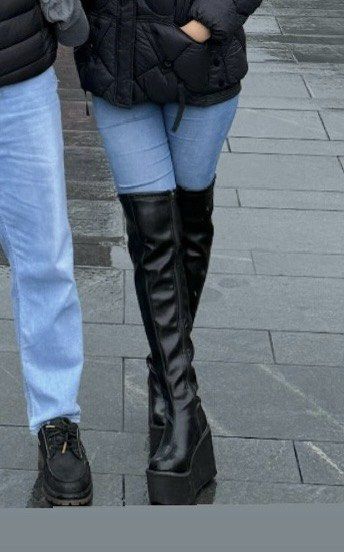 Black Wedge Boots (punk/gothic) (Category: Boots) located in Manila. Submitted by cheesetinefinds (Listing ID 1400190711, Image 1). Description: USED ONCE Size 7 Heel height 4.5 cm like new /comfy.