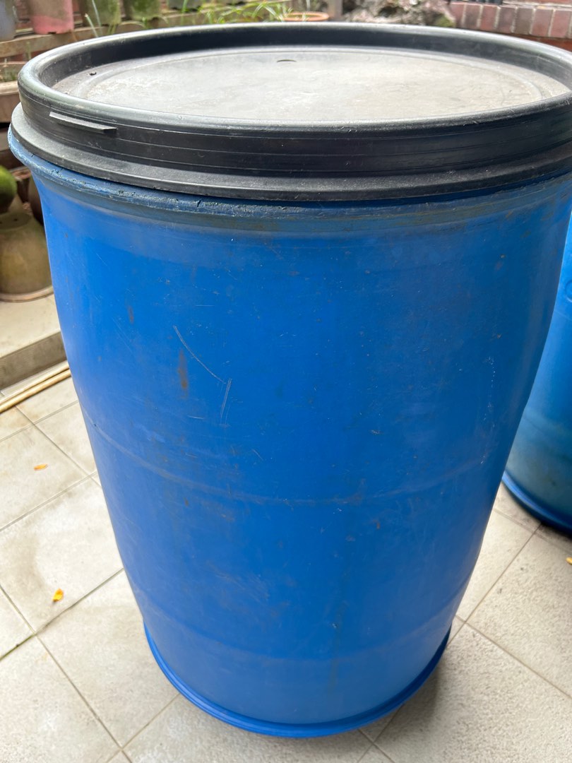 Blue Plastic Storage Barrel water container, Everything Else on Carousell