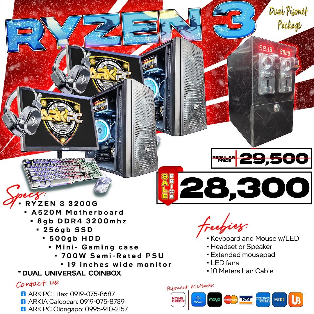 DUAL PISONET PACKAGE (Category: Desktops) located in Quezon City. Submitted by corrinejil63041 (Listing ID 1400027080, Image 2). Description: ITO NA, ITO NA, ITO NA ANG HINIHINTAY NG LAHAT!! KAYA 'WAG NA MAGPAHULI SA BER MONTHS SALE, TARA NA SA ARK! 🎄🎄 Malamig na simoy ng hangin, kaya painitin ang kita mo ngayong BER months! 🔥 ✅ Sulit na PisoNet setup ✅ Ready-to-earn package ✅ Promo price hanggang Pasko! 🎁 First come, first served! 📲 Message