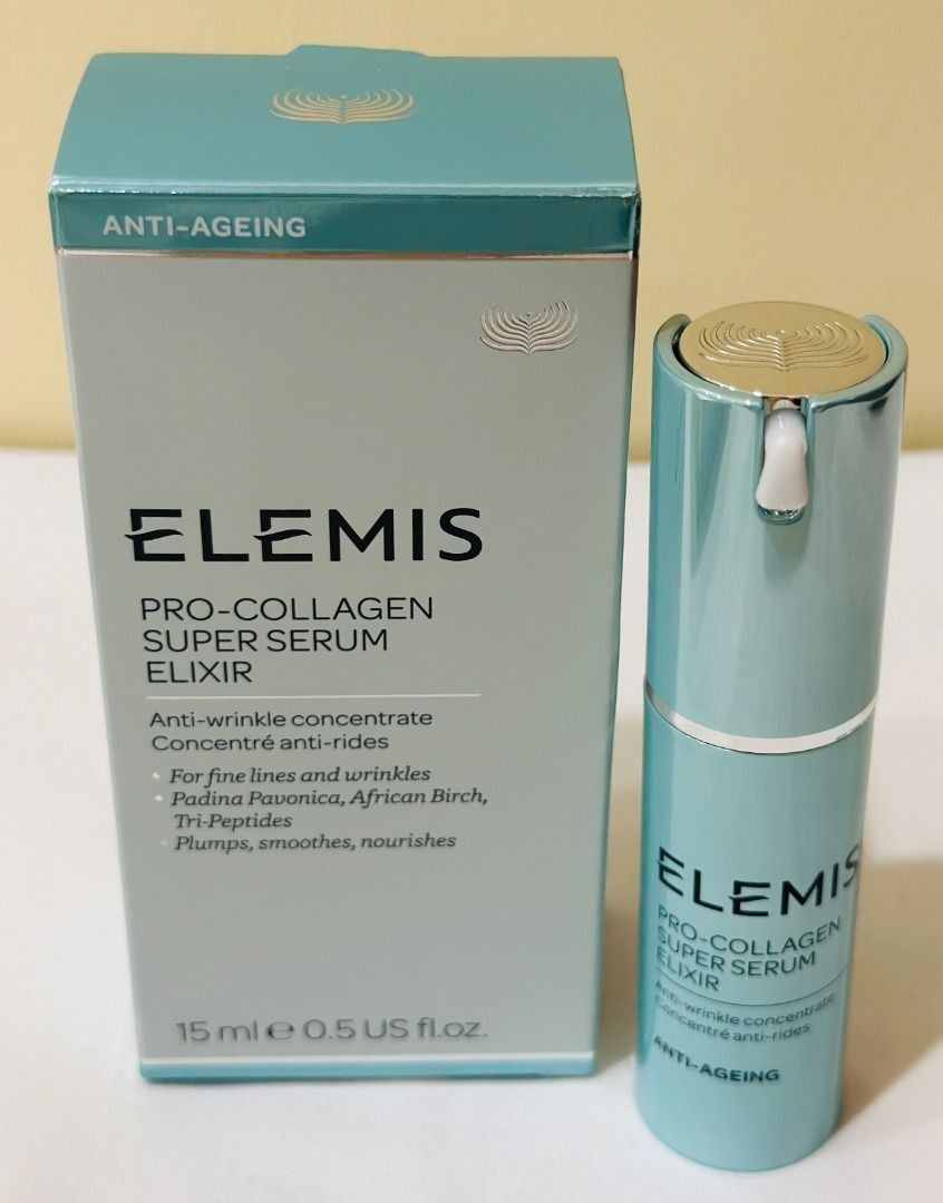 ELEMIS PRO-COLLAGEN SUPER SERUM ELIXIR - ANTI-WRINKLE CONCENTRATE 15ml (Category: Face Care) located in San Juan City. Submitted by thesouthbeachedit (Listing ID 1400049814, Image 1). Description: ELEMIS Pro-Collagen Super Serum Elixir 15ml NOURISHES, SMOOTHS, FIRMS An anti-ageing concentrate that is clinically proven to reduce the appearance of fine lines and wrinkles, for a more youthful look. Elemis' powerhouse blend of active ingredients incl
