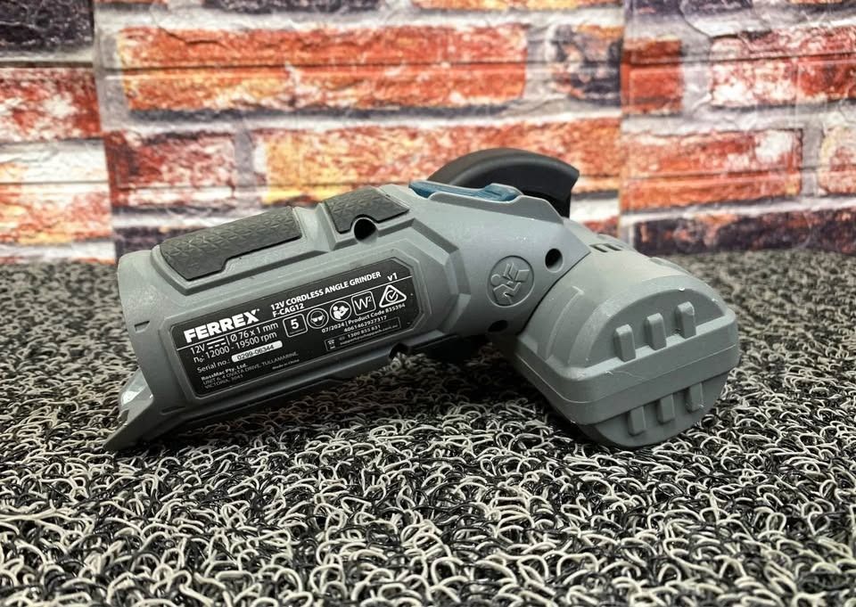FERREX F-CAG12 12V Cordless Angle Grinder (Category: Construction Tools & Equipment) located in Pasay City. Submitted by meostore (Listing ID 1400061376, Image 3). Description: -Brand: Ferrex -Model no.: F-CAG12 -RPM: 12000-19500 -76 x 1mm -No battery included / No grinding blade NOTE: Selling as is only❗️Actual photos are posted for buyer's reference. .