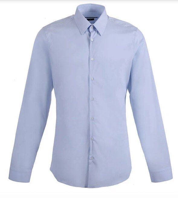 Gucci Light Blue Long Sleeve Shirt (Category: Luxury Apparel) located in Batangas. Submitted by cjayf (Listing ID 1400194646, Image 1). Description: - Authentic Gucci long sleeve shirt - Light blue color - Size 17 (43) - Made in Italy - Classic collar and button-down closure - Features Gucci branded buttons - Fabric: 96% cotton, 4% elastane - Includes care instructions on label.