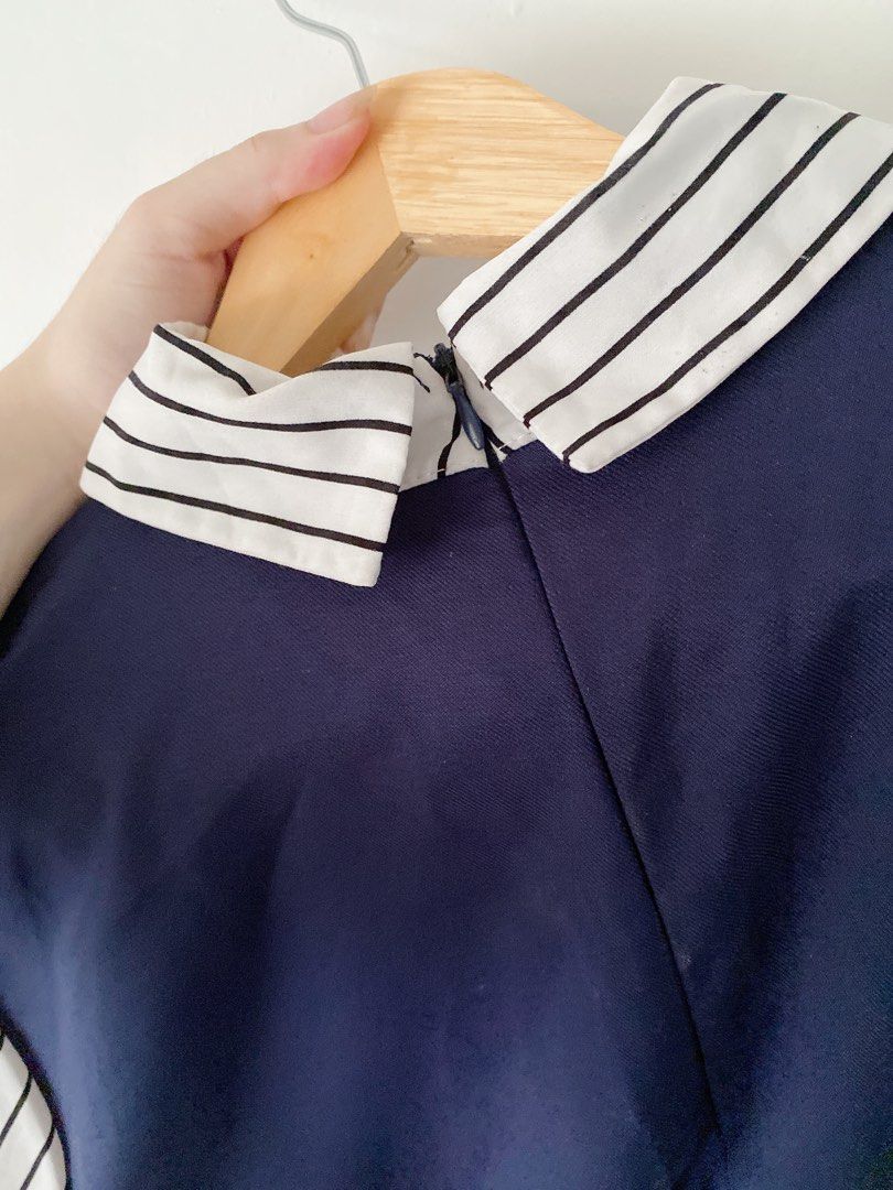 Korean Navy Blue Striped Collar Blouse (Category: Blouses) located in Dasmarinas. Submitted by molimoon (Listing ID 1400188702, Image 2). Description: KINDLY READ EVERYTHING. Please message me for more quiries! Item: Korean Navy Blue Striped Collar Blouse Note: - Layered design - Back zipper closure - From Ukay so manage your expectation MOP: Gcash (shipping will be done upon full payment) MOD: GOGO EXPRESS.