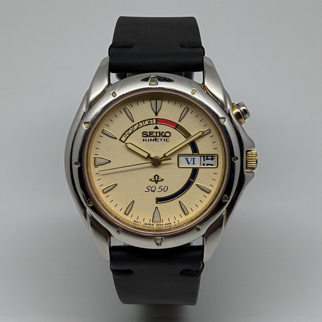 Seiko Kinetic SQ 50 Top Shapire Crystal, Fesyen Pria, Jam Tangan