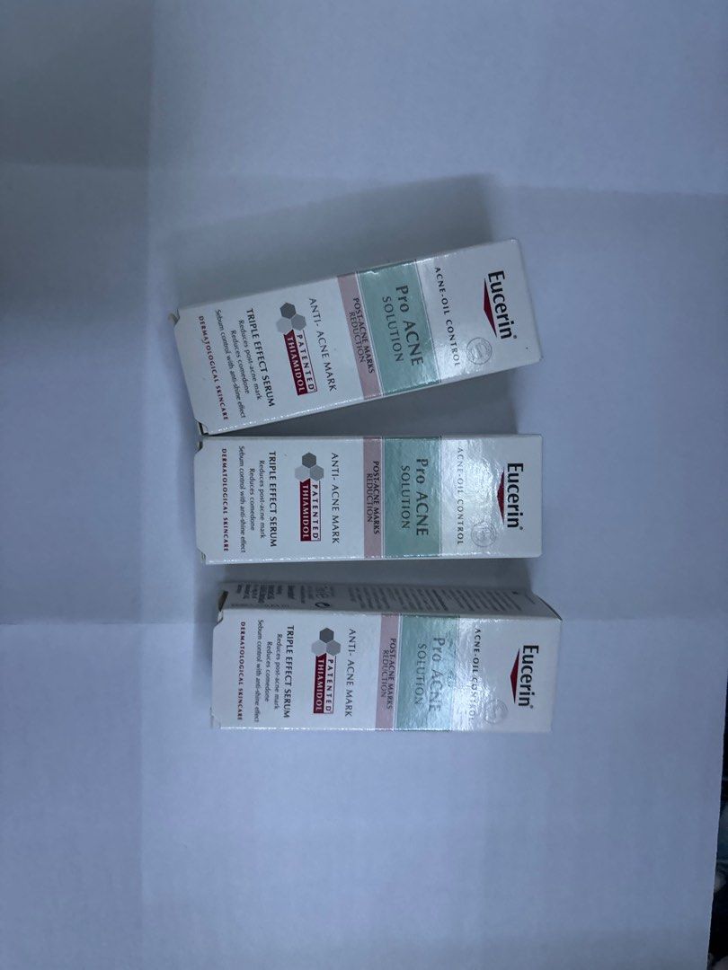 small sample (Category: Face Care) located in Singapore. Submitted by athenakei (Listing ID 1400145856, Image 2). Description: skin1004 sun serum SPF50++++ ～ 15ml Eucerin pro acne serum 7ml x 3 .