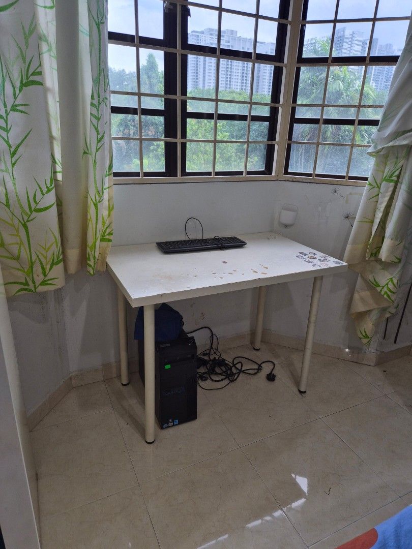 Study table (2 different size) (Category: Tables & Sets) located in Kajang. Submitted by blueeyedgurl (Listing ID 1400063631, Image 2). Description: move out clearance - 2 units White rectangular table - suitable to be used for study or computer desk - as per listing 1 have TWO different white desk ( 1 longer, 1 shorter) - long table - 1 unit : 150cm (length) x 75cm (Wide) x 74cm (height) - short table - 1 unit: 100cm (length) x 60cm (wide) x 74c