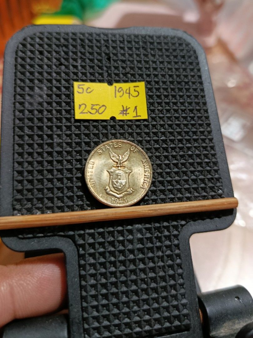 1945 / 5 Centavos Coin (Category: Currency) located in Pateros City. Submitted by CaesarCoin (Listing ID 1400321560, Image 2). Description: Price: 250 pesos UNC Condition Fix Price po.. Available gat naka post Additional 150 pesos for shipping JRS Express kahit ilang Coin bilhin 150 pesos lang ang Shipping Payment Method Gcash to Gcash.
