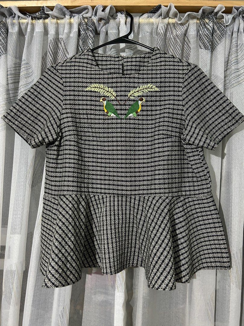 Anthill Heartwoven Bird Embroidered Top (Category: Blouses) located in Manila. Submitted by penny-pincher (Listing ID 1400258277, Image 1). Description: Filipiniana Peplum Style with Embroidered Accent Origin: Bangued Abra Material: Polycotton Type of Weave: Binakol Shoulder: 15 in Chest: 18 in .