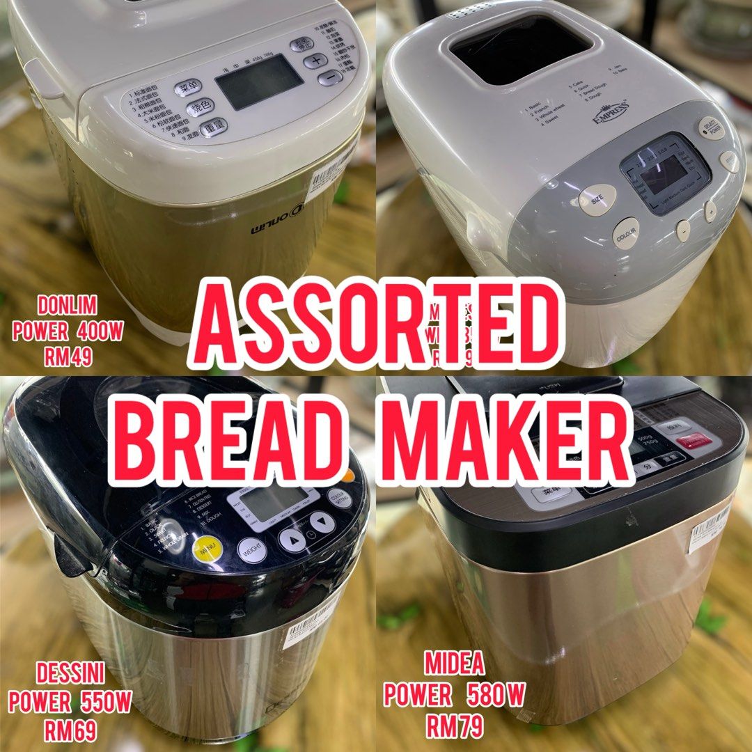 ASSORTED BREAD MAKER (Category: Breadmakers) located in Kuala Lumpur. Submitted by ccsetapak (Listing ID 1400345060, Image 1). Description: ASSORTED BREAD MAKER MIDEA RM 79 DONLIM RM 49 DESSINI 69 EMPRESS RM 59 CASH CONVERTERS SETAPAK DIMILIKI OLEH: ARUS JIMAT SDN BHD ( NO. SYARIKAT: 426411-U (199701010915) .