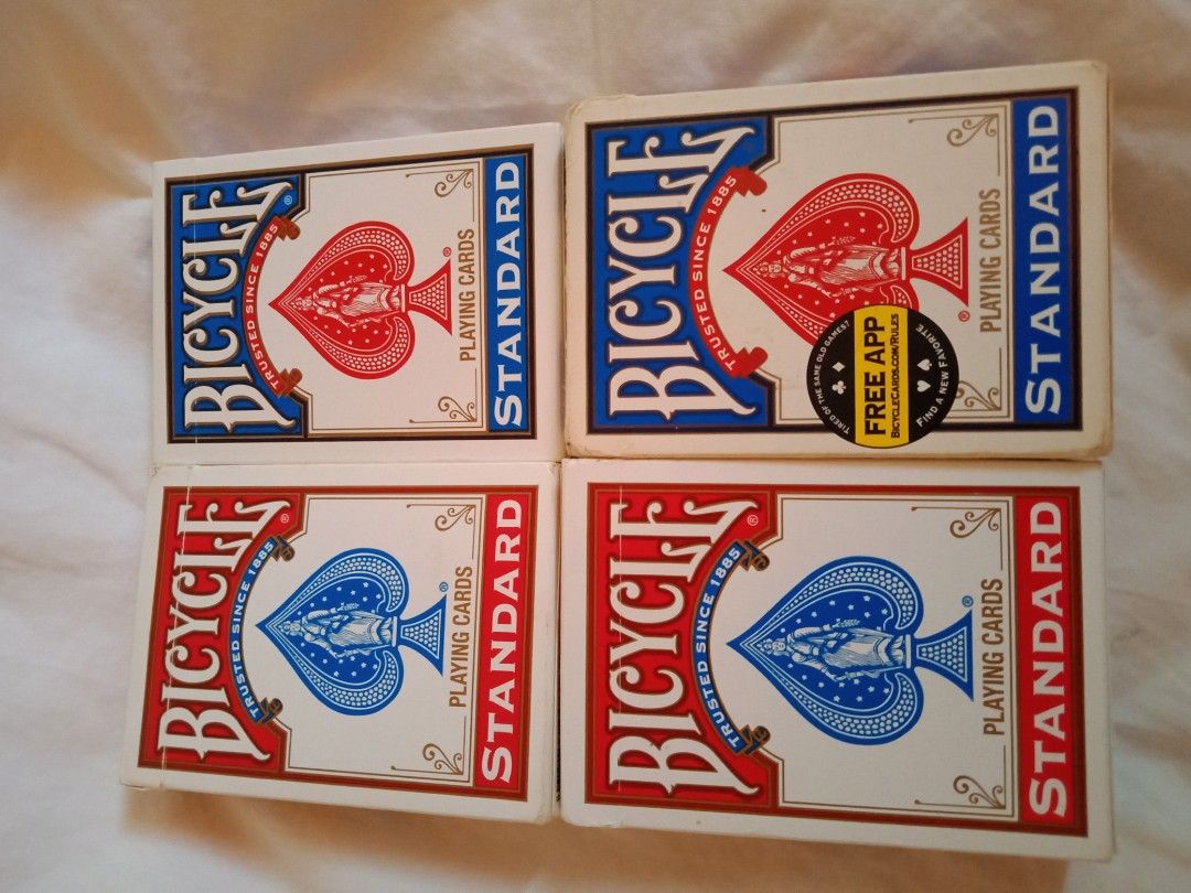 Bicycle Standard Playing Cards (Category: Board Games & Puzzles) located in Bacoor. Submitted by luxe1820 (Listing ID 1400386079, Image 2). Description: - Bicycle playing cards - Standard size and face - Features the Bicycle logo - Designed for games ,200 each, - Made with custom paper and coatings,bought in US.