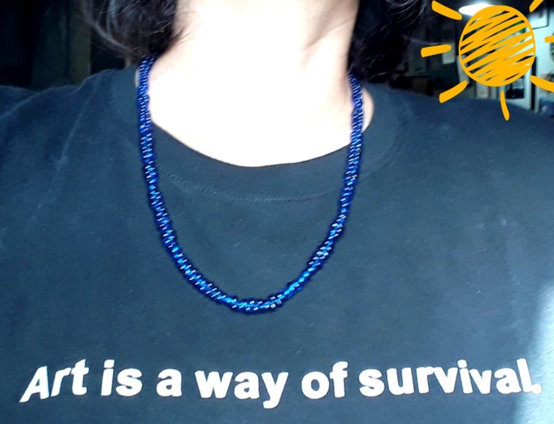 Blue Glass Beads (Category: Necklaces) located in Baguio. Submitted by tipiditis (Listing ID 1400284719, Image 3). Description: Every bead looks like lato-lato it can be a bracelet It can be restrung Bought this on impulse but it doesn't suit my skin color.
