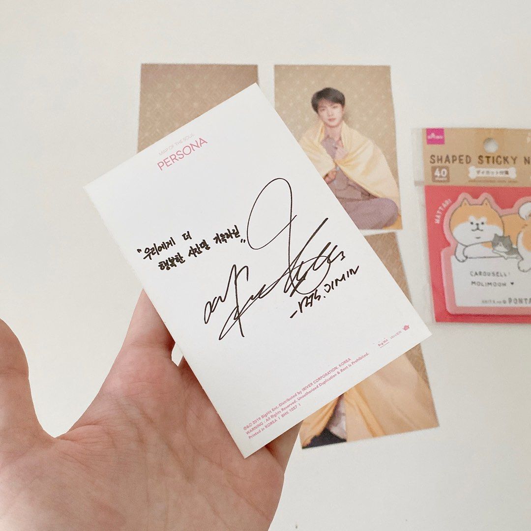 BTS Persona Postcards (100 EACH or 300 SET) (Category: K-Wave Merchandise) located in Dasmarinas. Submitted by molimoon (Listing ID 1400326050, Image 2). Description: KINDLY READ EVERYTHING. Please message me for more quiries! Item: BTS PERSONA POSTCARDS Note: - ₱100 each (JK, JIN, V, JM) or ₱300 for the complete 4 PC - SAVE ₱100 when you take all! Condition: The cards themselves are 10/10 RFS: decluttering/i no longer collect MOP: Gcash or BPI D