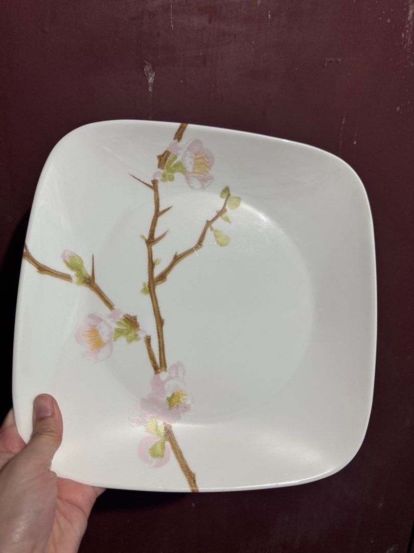 Corelle Cherry Blossom Square Plate (Category: Dinnerware & Cutlery) located in Manila. Submitted by beimma (Listing ID 1400319475, Image 1). Description: Corelle Cherry Blossom Plate 10.25" or 26 cm Available qty is 6 pcs.