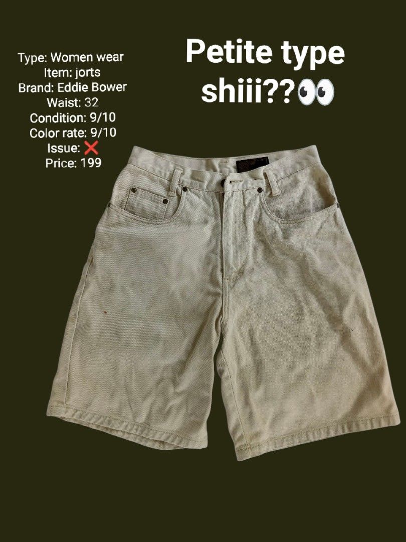 Eddie Bauer Jorts - Waist 32 (Category: Shorts) located in Manila. Submitted by christerja33582 (Listing ID 1400218444, Image 1). Description: Petite type jorts from Eddie Bauer. Features a waist size of 32. The color rate is 9/10. There is an issue marked with an X. The original price was 199..