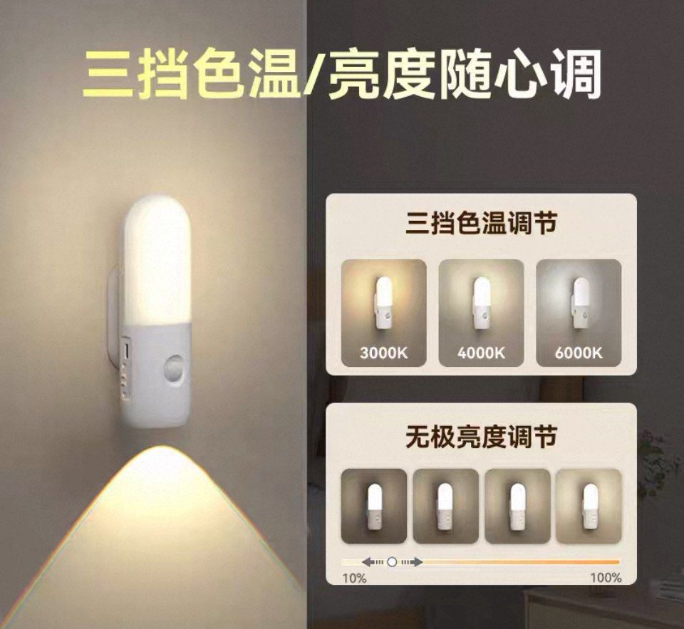 Multi-function Induction Spot Lamp （分類：燈飾）位於 Hong Kong。 由 mkwongc 提交（商品編號 1400276454，圖片 1）。簡介： Multi-function induction spot lamp -offers three color temperature settings (3000K, 4000K, 6000K) - adjustable brightness. - features light and human body sensors, - magnetic back attached - It can be charged for 2 hours and last for 8 hours. - The lamp has a 120-degree sensing angle and a sensing distance of 3 meters.。