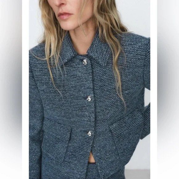 [NEW] Zara Boucle Tweed Blue Jacket (Category: Coats, Jackets and Outerwear) located in Quezon City. Submitted by everythingmustgo__ (Listing ID 1400347527, Image 3). Description: — brand new with tags — ₱4,395 on tag — perfect for your overseas trip this coming holiday season!! — this is really nice in person ‼️ firm with price. low ballers will not be entertained ‼️.