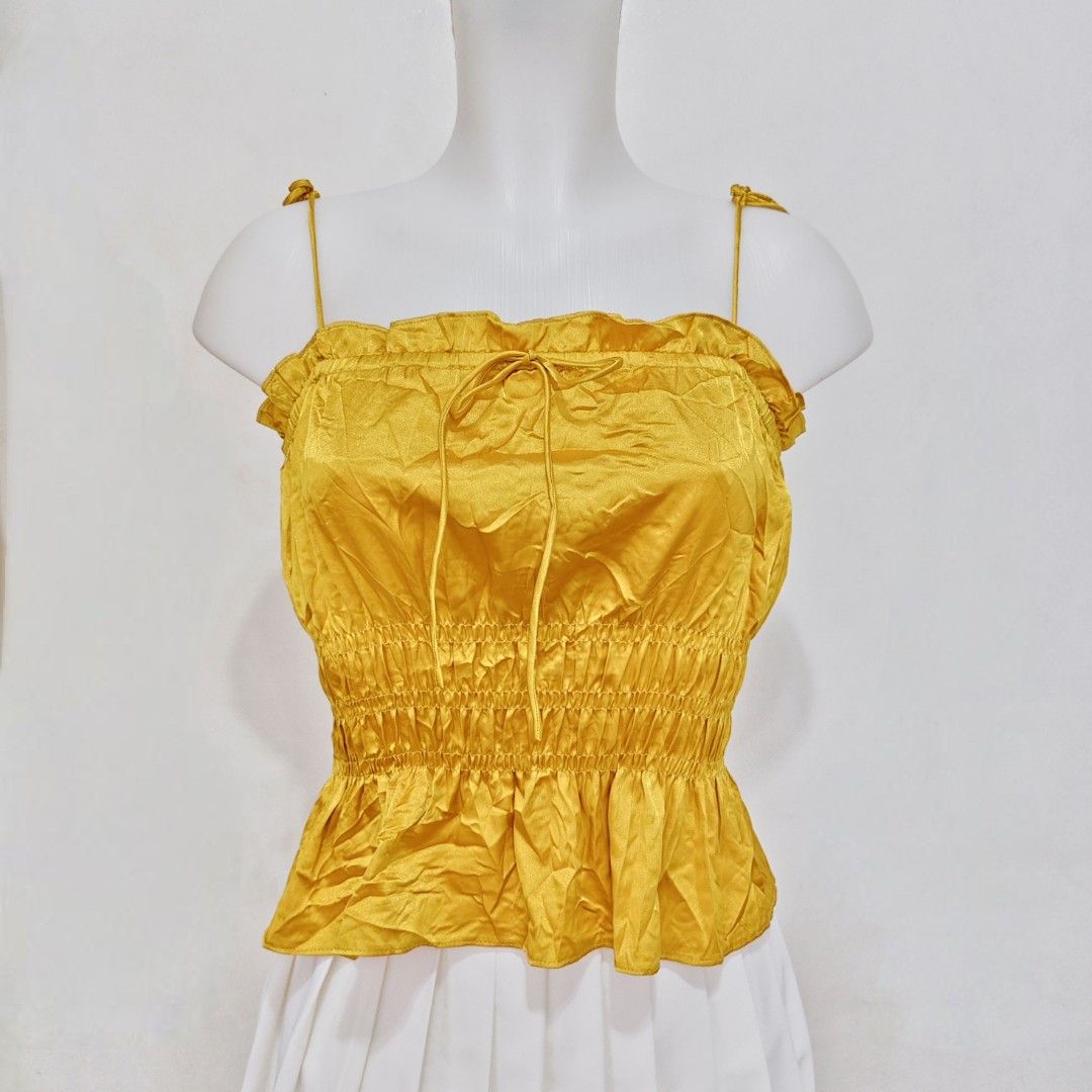 TOPSHOP Yellow gold satin top (Category: Sleeveless) located in Manila. Submitted by itseyren (Listing ID 1400364197, Image 1). Description: .