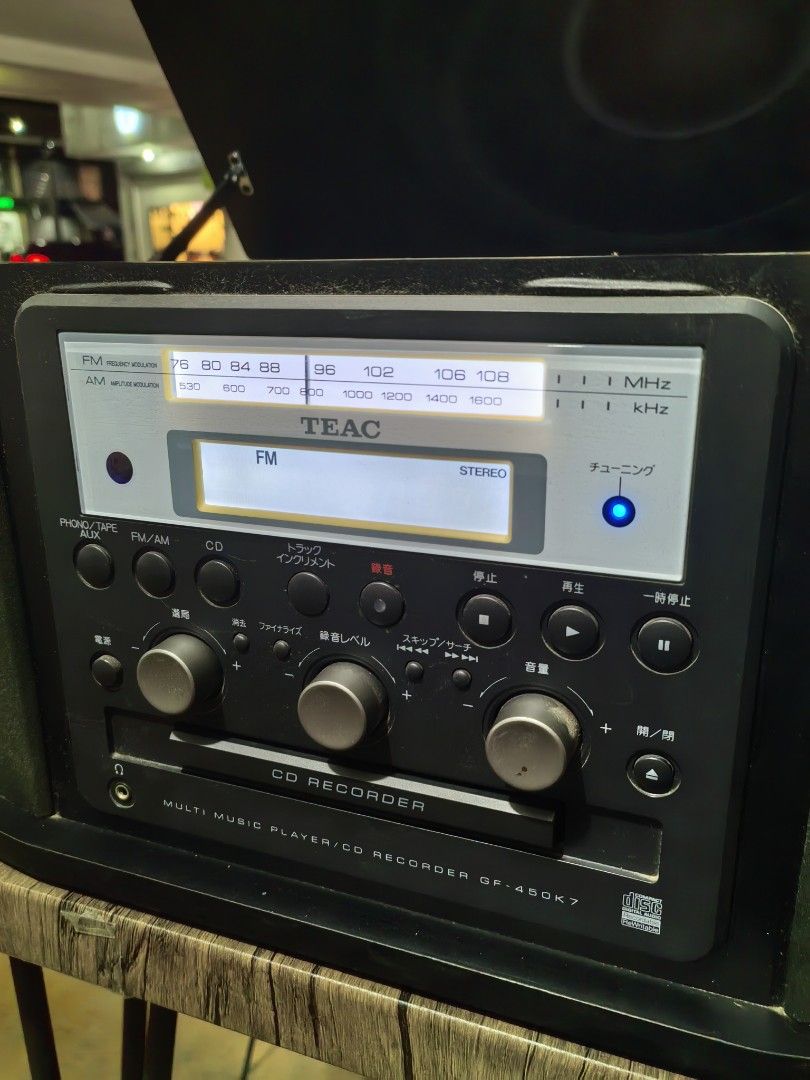 Turn Table - TEAC GF-450K7 (Category: Portable Music Players) located in Cebu City. Submitted by dudes_villanueva (Listing ID 1400318659, Image 2). Description: TEAC Turn Table GF-450K7 📌Is a multi-purpose music system that includes a turntable, cassette player, CD recorder, and AM/FM radio. 📌Functionality: It is an all-in-one unit that allows you to play vinyl records, cassette tapes, and CDs. It also has a built-in AM/FM stereo tuner. 📌Recor