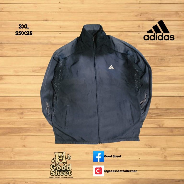ADIDAS DARK BLUE WINDBREAKER (Category: Coats, Jackets and Outerwear) located in Lucban. Submitted by goodsheetcollection (Listing ID 1400458746, Image 1). Description: excellent condition details indicated in photo visit shop for more items like this pm for more details.