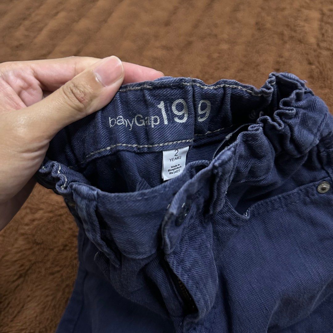 Baby Gap Dark Blue Denim Pants (2Y) (Category: Babies & Kids Fashion) located in Caloocan City. Submitted by mamakeito (Listing ID 1400517802, Image 3). Description: color rate: 8/10 adjustable waistband 2 years old on tag .