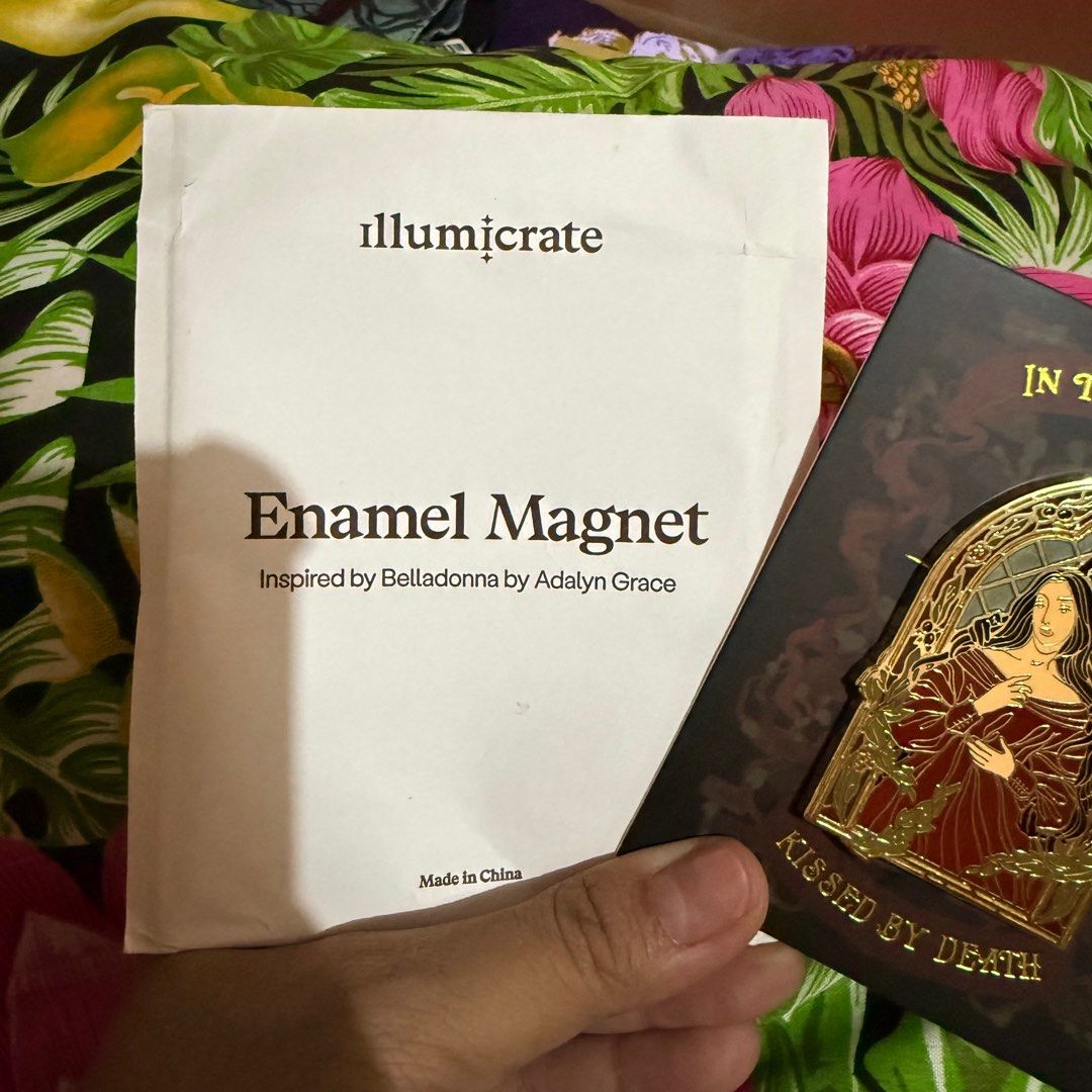 Book Merch: IC Belladonna Enamel Magnet (Category: Storybooks) located in Santa. Submitted by thefolklore (Listing ID 1400482339, Image 2). Description: Illumicrate Book Merch. Kissed by Death Pin inspired from Belladonna.