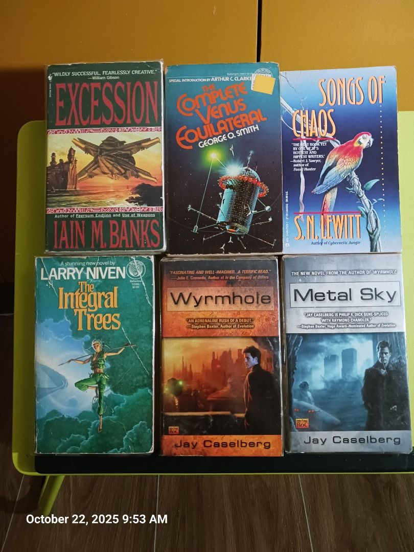 BUNDLE SALE: Science Fiction Books (Category: Storybooks) located in Antipolo. Submitted by letmesumup (Listing ID 1372929665, Image 1). Description: BUNDLE SALE: Science Fiction Books GET A 20% DISCOUNT WHEN YOU BUY AT LEAST THREE BOOKS!!! Mode of Payment: Gcash, BDO Mode of Delivery: J&T Express, Grab, Lalamove (only within Metro Manila area) NOTE: Deliveries will be made during weekends, but feel free to DM me any day of the week. Excession (C