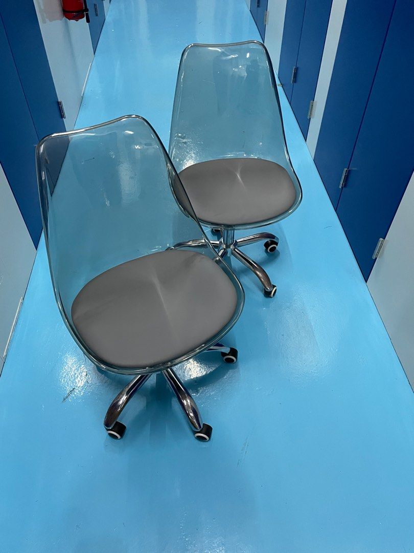 Clear Acrylic Office Chairs with Grey Cushions, Furniture Home